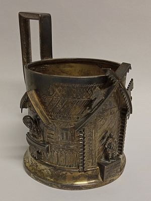 РЕДКОСТЬ: Серебряный подстаканник Сказка про Крошечку-Хаврошечку Россия 1890 гг. Материал: 