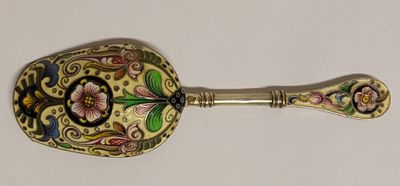 Совочек для сахара ЭМАЛИ СЕРЕБРО 88 пр Золочение Россия 19 век. Материал: серебро 88 
Страна: 