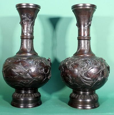 Парные бронзовые вазы РАЙСКИЕ ПТИЦЫ Китай 19 век. Состояние: Отличное 
Высота: 50 сантиметров 