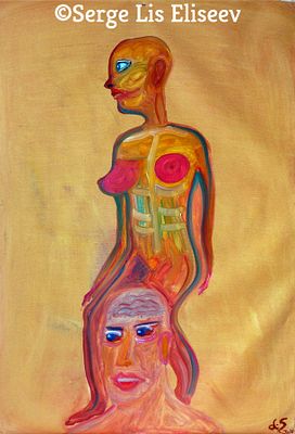 Картина .Анатомическая девушка и голова мужчины. .холст / масло 
Размеры: 70 х 90 см (без 