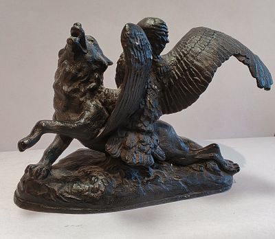 Скульптура БИТВА ВОЛКА с ОРЛОМ счлз. СССР 
Чугун 
Размеры: 21 х 31 см 
Состояние Отличное
