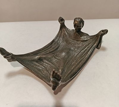 Пепельница МЕФИСТОФЕЛЬ ПОД ПЛАЩЕМ Россия нач. 20 в. Россия нач. 20 в 
Чугун 
Размеры: 15 х 10 см 