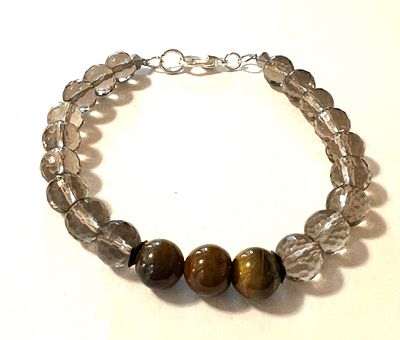 Авторский браслет из граненных раухтопазов с тигровым глазом. Состояние: Отличное 
*Обхват 19-20 