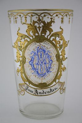 Стакан немецкое фактурное стекло с золочением с вензелями Германия 19 век. Материал: Стекло 