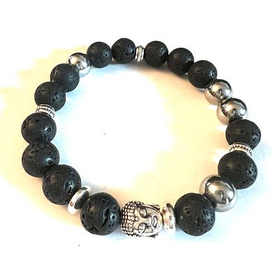 Авторский браслет из натуральных камней &laquo;Черный Будда&raquo;. Браслет из натуральных камней ( лава и 