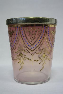 Ваза Опаловая стекло роспись позолота Чехия 1950. Материал: опалово-розовое стекло, ручная 