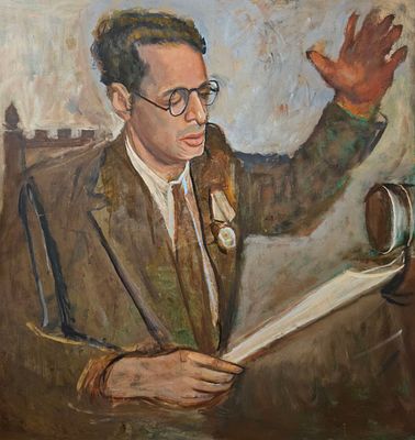 Картина "Портрет диктора Левитана" н/х 1970-е. Материал: Оргалит 
Страна: СССР 
Год: 1970 