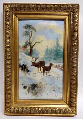 Картина Олени зимой Европа холст масло. Материал: Холст / масло 
Страна: Европа 
Автор: 