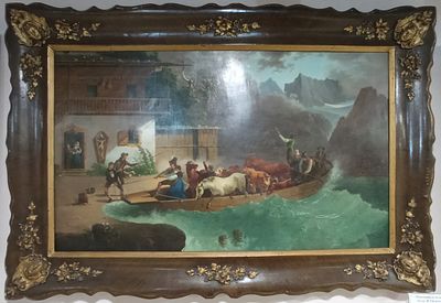 Картина Переправа масло по металлу Фридрих Гауэрман Австрия 1834. Название по каталогам: Die 