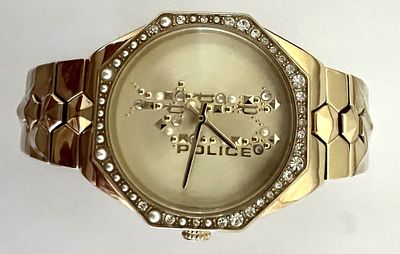 Позолоченные часы оригинального бренда POLICE Италия. Сверхмодные позолоченные часы 