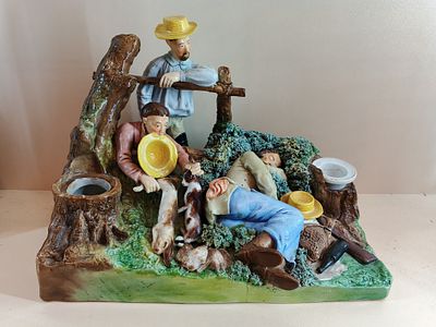 Скульптурная композиция СЦЕНА НА ОХОТЕ чернильница. Частные заводы 
Россия 19 век 
Размеры 22 х 