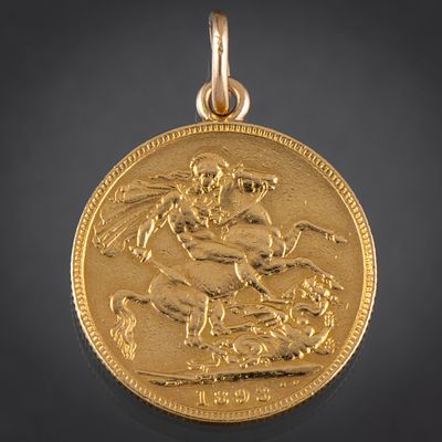 Colgante en forma de moneda de la Reina Victoria de Inglaterra del a&ntilde;o 1893. Measurements: 