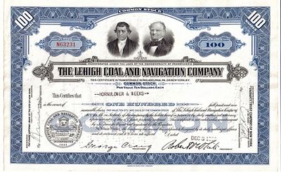 Акция Угольная и навигационная компания The Lehigh, США (1940-1960-е гг.). The Lehigh Coal and 