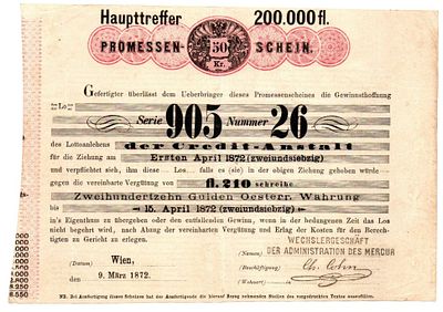 Вексель на 210 гульденов 1872 года, г. Вена, Австро-Венгрия. Размер: 203х141 мм 
Состояние как 