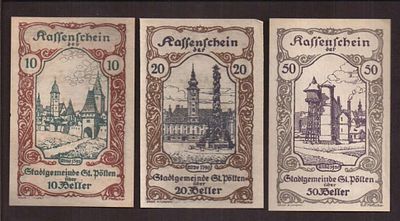 Набор нотгельдов №14, Австрия, 1920 год. 10, 20, 50 геллеров 
Размеры (мм): 93х59 
Состояние: на 