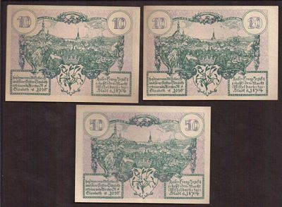 Набор нотгельдов №88, Австрия, 1920 г. 10, 20, 50 геллеров 
Размеры (мм): 82х59/p> 
Состояние: 