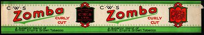 Этикетка Табак Zomba, компания C.W.S, Манчестер, Британская Империя. Размер (мм): 236х39 