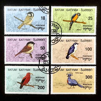 Набор марок Птицы, Батуми, 1994 год (полный комплект). Количество марок: 6 шт. 
Состояние: 