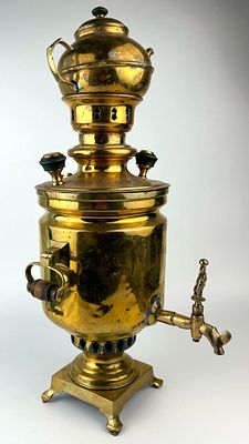 Антикварный самовар братьев Шемариных, с чайником, до 1917 года. Высота без учета чайника (см): 