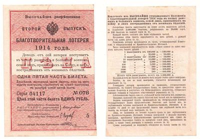Лотерейный билет 1 рубль 1914 года, Благотворительная лотерея в пользу раненых и больных воинов 