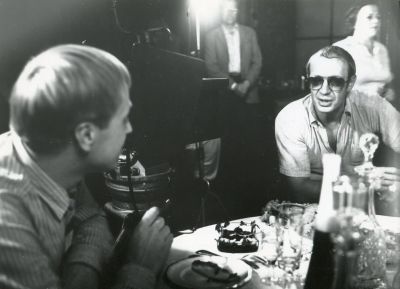 Илья Авербах, Юрий Богатырев, Эва Шикульска, Дмитрий Долинин на съемках фильма "Объяснение в 