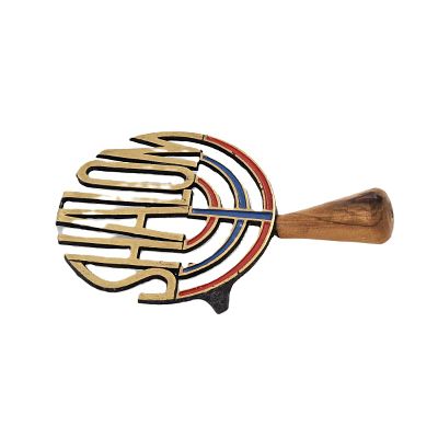 תחתית לסיר וינטג'. תחתית עם כיתוב SHALOM עם מנורה. יציקת פליז וידית מעץ. 
אורך - 19 ס"מ 
רוחב 