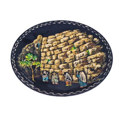 צלחת לתליה מיוחדת במינה. פריט יפיפייה של צלחת נחושת ועליה ציור, עבודת -יד של חלק מהכותל ובו 