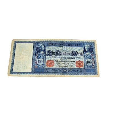 100 מארק. השטר שמור יפה, משנת 1909 
אורך - 20.5 ס"מ 
רוחב - 10.2 ס"מ