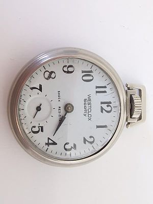 שעון כיס WESTCLOX SCOTTY . שעון דיי מפורק, חסר לו מכסה גב ומגן הלוח יוצא... לא נבדקה תקינותו. 