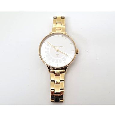 שעון TRUSSARDI לאישה. שעון קלאסי חדש בצבע מוזהב. שמור מאוד. 
( אפילו מדבקה על לוח השעון בחלקו 