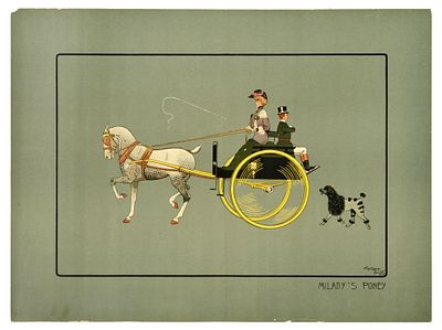Antique Print Miladys Poney Pony Horse Carriage Dog. Original antique art print - Milady's Poney 