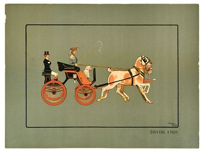 Antique Print Driving a Pair Horse Carriage Dog. Original antique art print - Driving a Pair - 