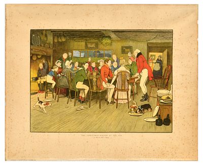 Chromolithograph Print Christmas Dinner Inn Cecil Aldin. Original antique print The Christmas 