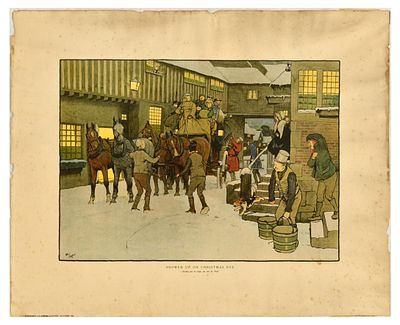 Chromolithograph Print Snowed Up Christmas Eve Cecil Aldin. Original antique print Snowed Up On 