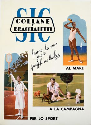 Advertising Poster Josephine Baker Jewellery Tennis Italy. Original vintage jewellery 