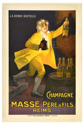 Advertising Poster Champagne Masse Pere Fils Reims. Original antique advertising poster for 