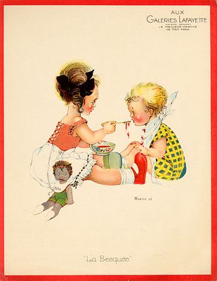 Advertising Poster Children Doll Galeries Lafayette La Becquee. Original vintage double-sided 