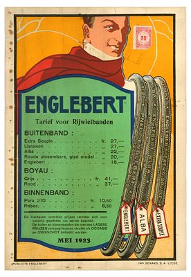 Advertising Poster Englebert Bicycle Tyres Belgium. Original antique advertising poster for 