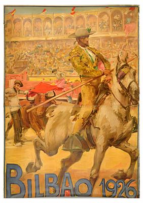 Advertising Poster Bilbao 1926 Bullfighting Corrida Rejoneador. Original vintage travel 