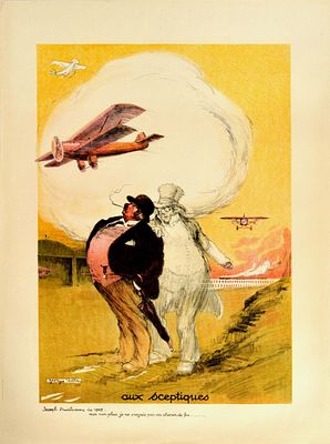 Advertising Poster Aviation Airline Travel Sceptics Biplane Georges Villa France. Original 