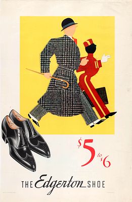 Advertising Poster Edgerton Shoe Men Fashion Art Deco Bell Boy USA. Original vintage advertising 