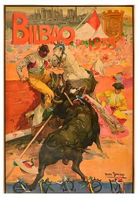 Advertising Poster Bilbao 1935 Bullfighting Corrida Roberto Domingo. Original vintage travel 