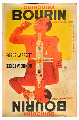 Advertising Poster Bourin Quinquina Bellenger Art Deco Alcohol Drink. Large original vintage 