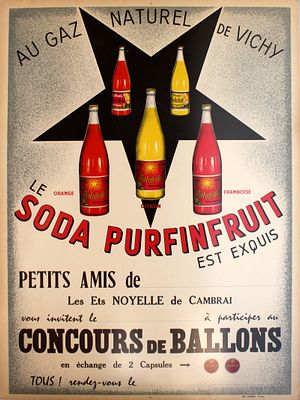 Advertising Poster Soda Purfinfruit Midcentury Modern. Original vintage drink advertising poster 