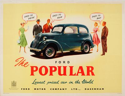 Advertising Poster Ford Popular Car Easy To Drive Run Buy Ford Motor Company Dagenham. Original 