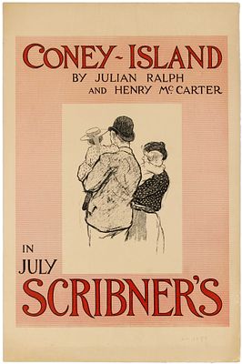 Advertising Poster Scribners Magazine July Coney Island New York USA. Original antique magazine 
