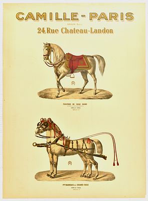 Advertising Poster Camille Paris Horse Harness. Original antique advertising poster for a French 