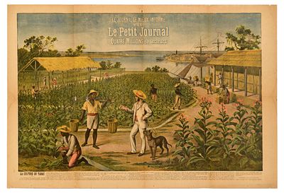 Lithograph Poster Virginia Tobacco Plantation USA Culture Le Petit Journal. Original vintage 