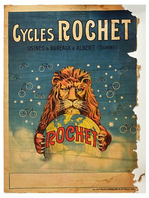 Advertising Poster Cycles Rochet Bicycles Lion Cycling Paris. Original antique advertising 