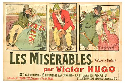 Advertising Poster Les Miserables Victor Hugo Geo Dupuis. Original antique advertising poster 